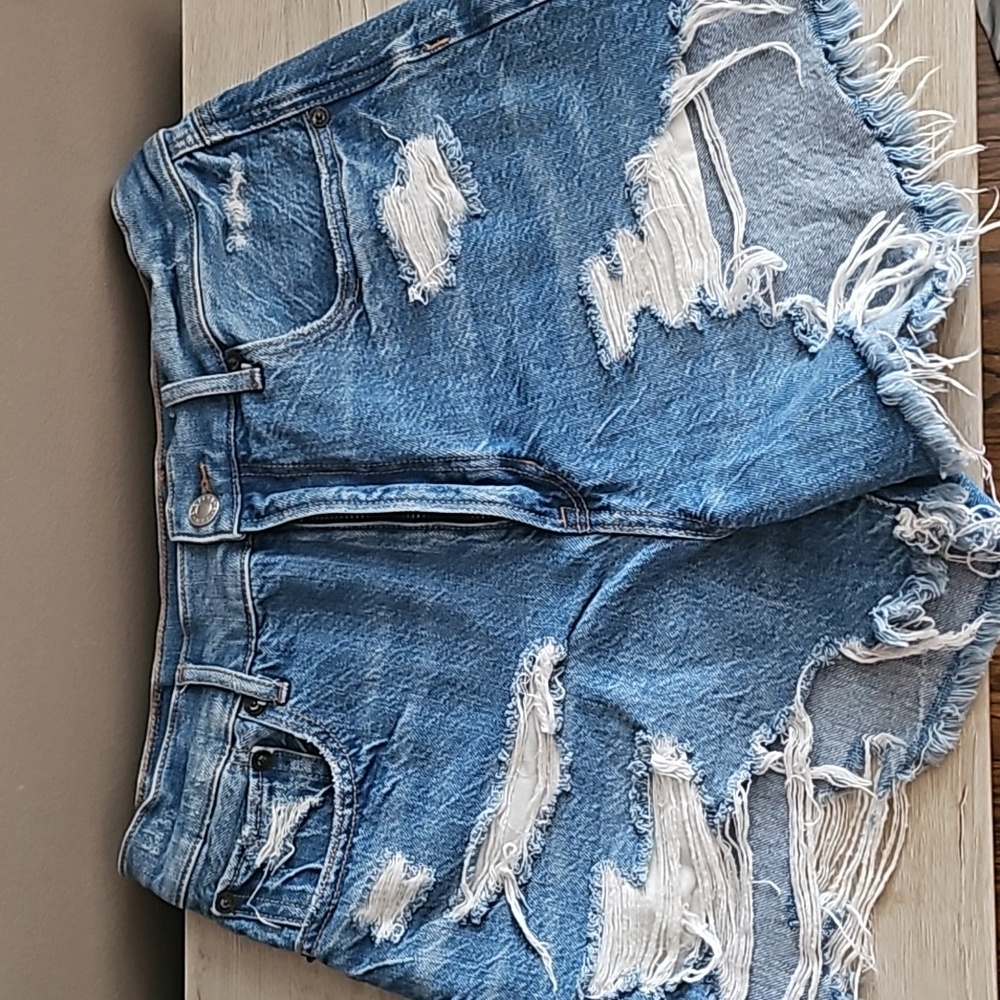 American Eagle Outfitters Blue Distressed Denim Shorts